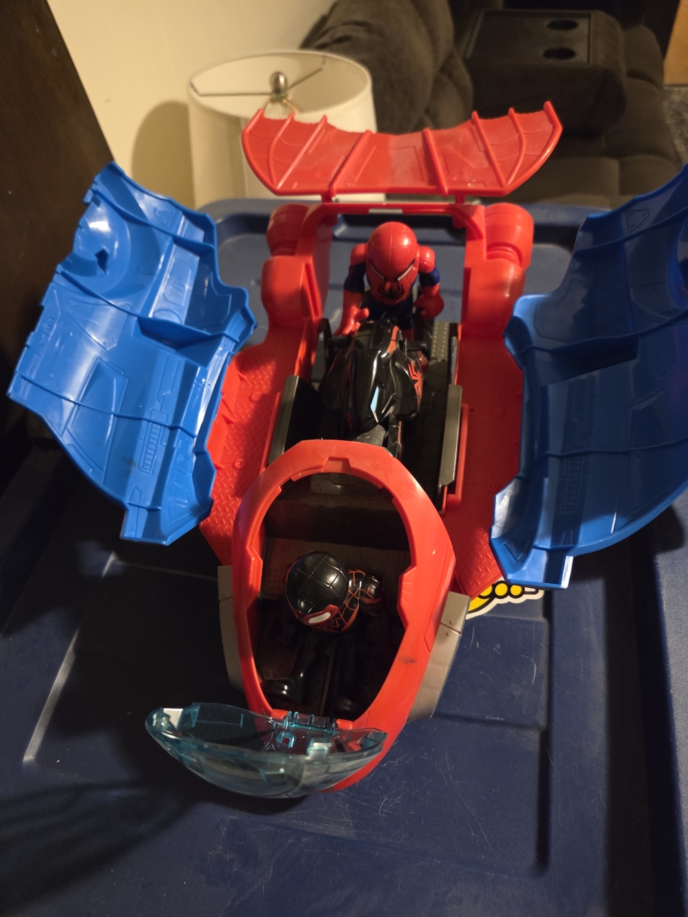 Red and Blue Dual-Figure Action Vehicle with Two Poseable Figures
